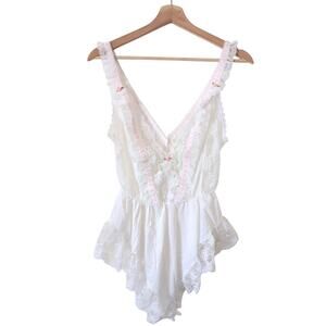 Vintage Tosca Lingerie‎ Womens Small Lace White Bride Rose Bud Bodysuit Negligee